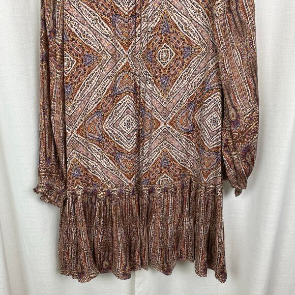 Anthropologie Brown Print Sabia Flounced Tunic Dress Sz.M - Picture 13 of 16